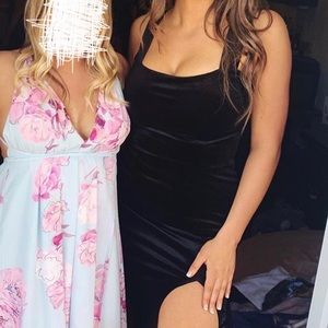 ASOS velvet black formal dress w/ side leg slit